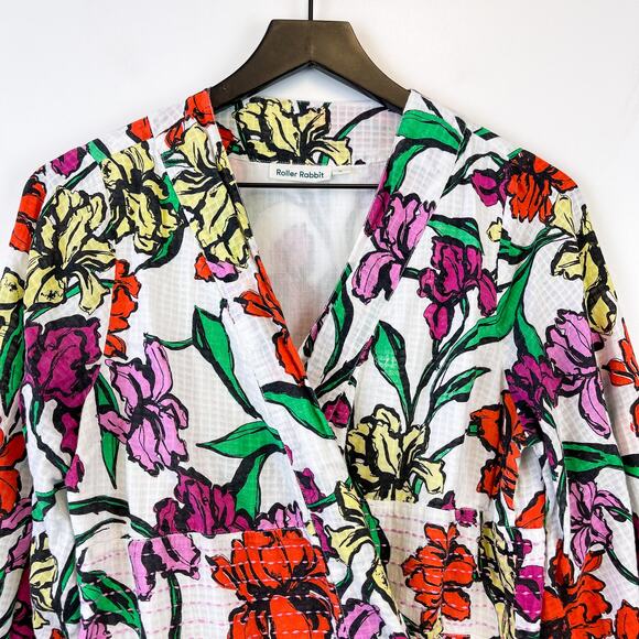 Roller Rabbit Size M Jorales Bibianna Wrap Floral Mini Dress Multi-Color V-Neck - Picture 2 of 11